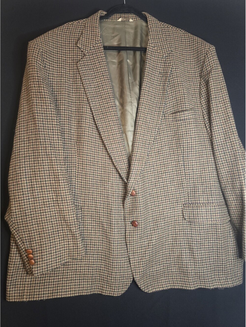 Vintage Alexander Lloyd Jacket 56R Brown Houndstooth Wool Polyester Tweed Blazer
